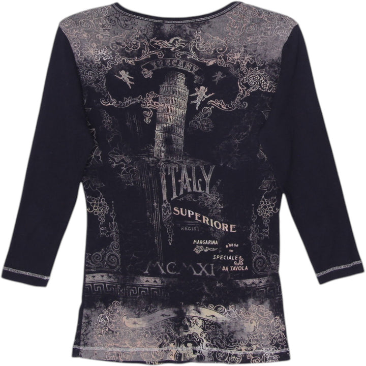 Y2K Ladies Blue Canyon Italy Graphic Top Size S