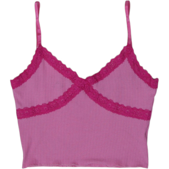 Y2K Ladies Lace Trim Ribbed Sleeveless Crop Top Size M | Migration_Y2K Tops | Fashion Rerun