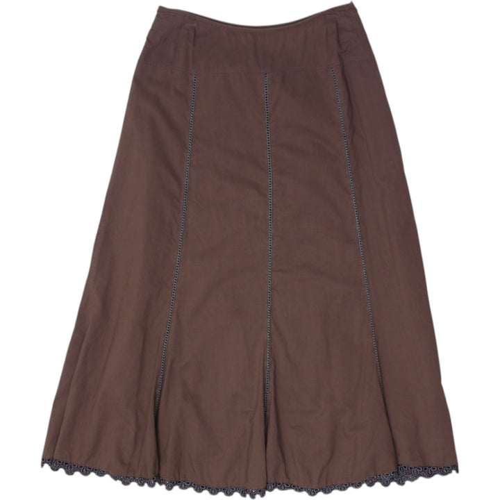 Y2K Ladies Lace Trim Detail Brown Long Skirt Size S | Migration_Skirts | Fashion Rerun