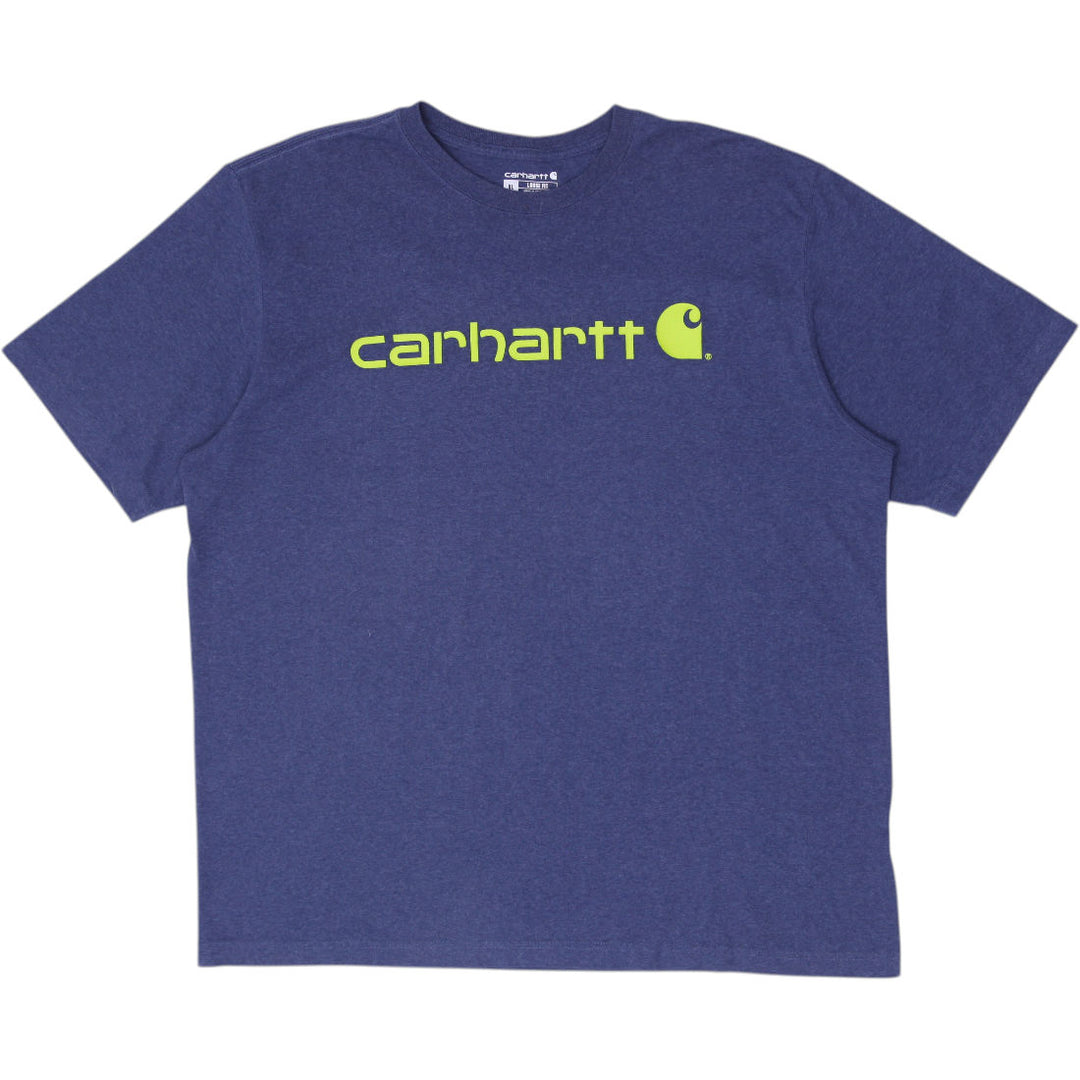 Mens Carhartt Loose Fit K195 Graphic T Shirt Heather Navy Blue Neon Green Logo