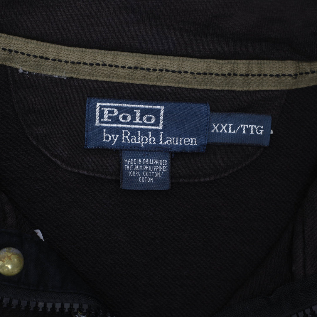 Vintage Mens Polo Ralph Lauren Sweatshirt Brown 1/4 Zip Button Cotton XXL