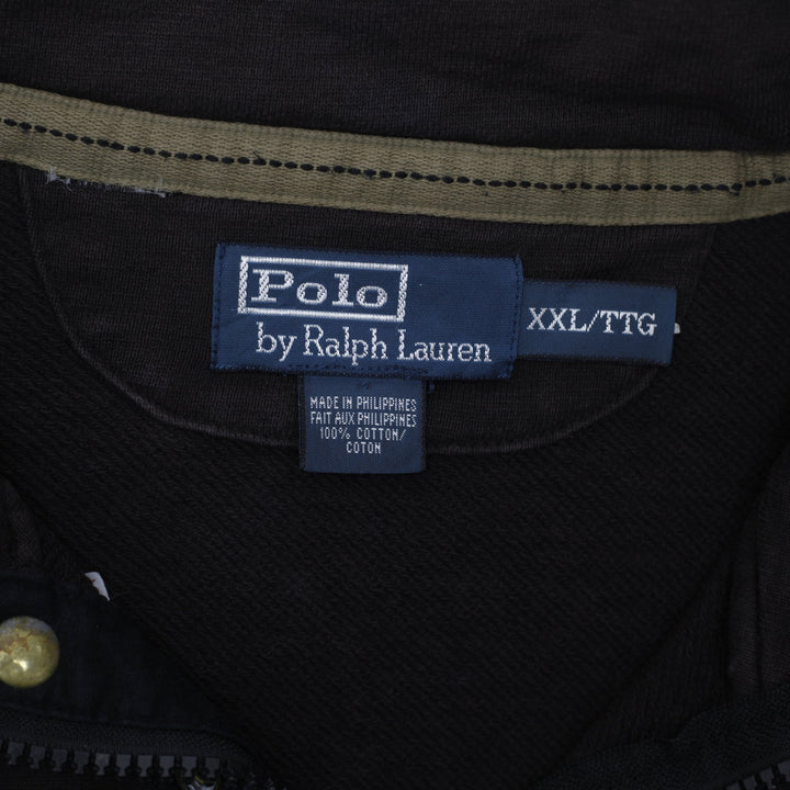 Vintage Mens Polo Ralph Lauren Sweatshirt Brown 1/4 Zip Button Cotton XXL