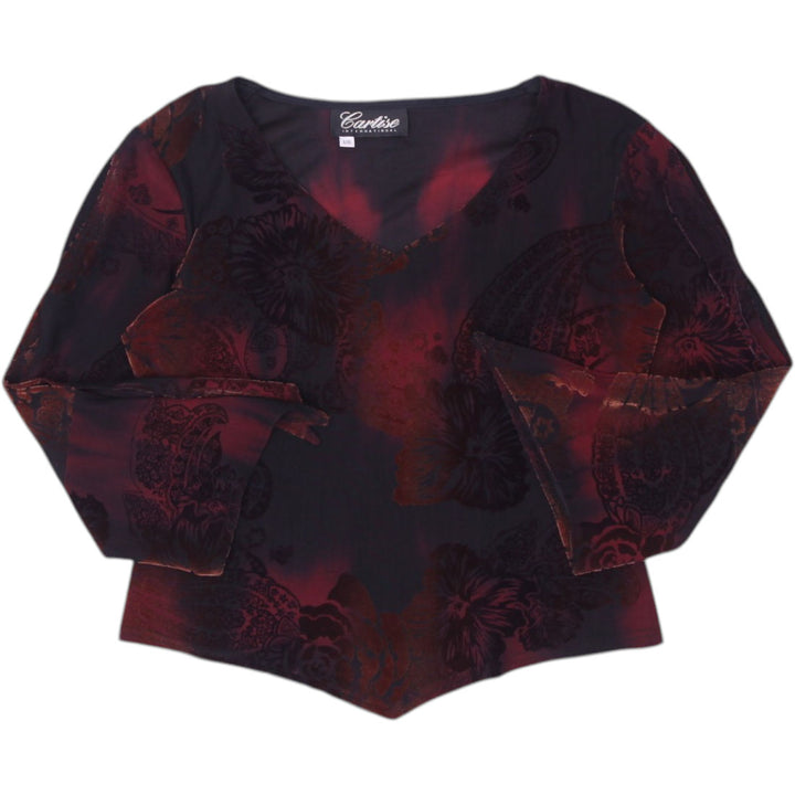Y2K Ladies Cartise International V-Neck Long Sleeve Top L
