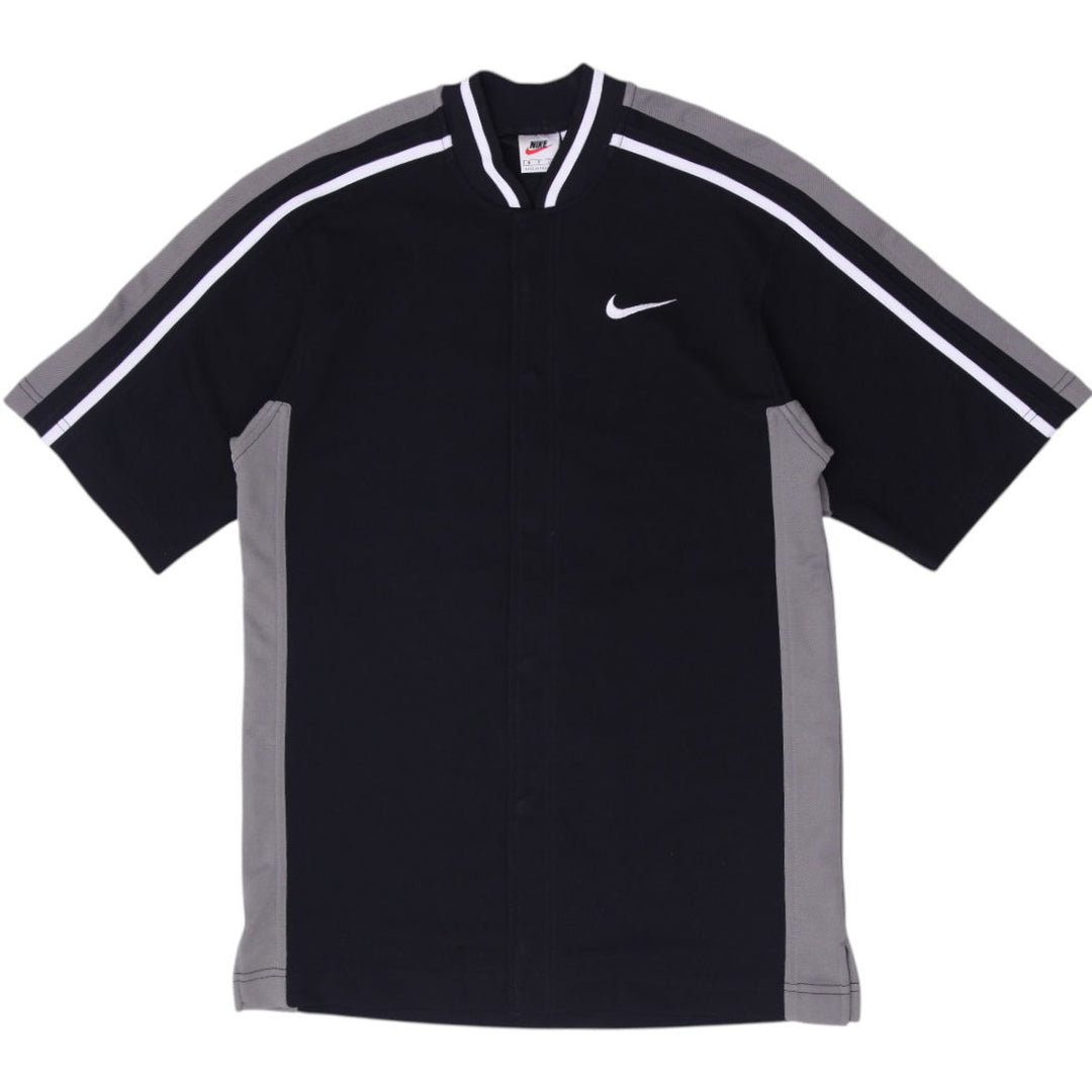 Vintage Mens Nike Full Button Warm Up Baseball Jersey Black Grey Size S