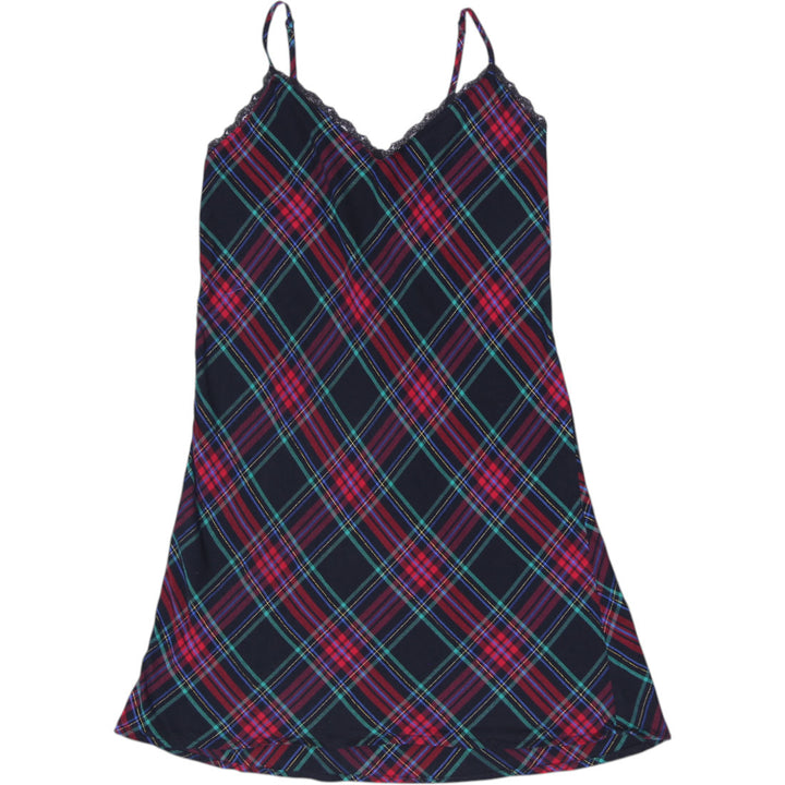 Y2K Ladies Victoria's Secret Tartan Plaid Metallic Lace-Trim Slip Dress Size S