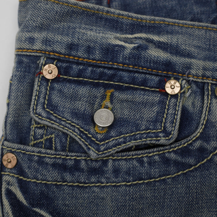 Y2K Mens True Religion Joey Flap Pocket Blue Denim Jeans Size 36x33