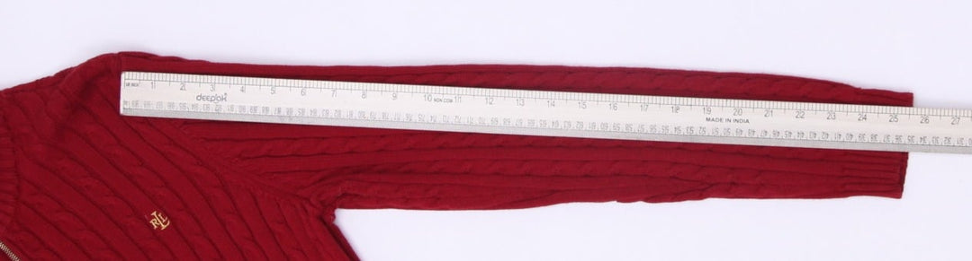 Ladies Ralph Lauren Sweater Red Cable Knit Full Zip