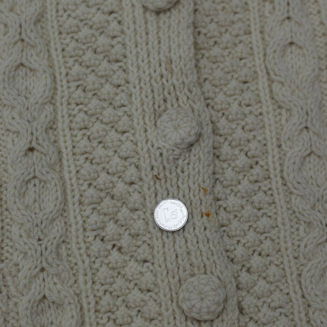 Vintage Hand-Knit Irish Aran Wool Cardigan Cable Knitwear Ladies - Fashion Rerun Vintage Migration_Sweaters