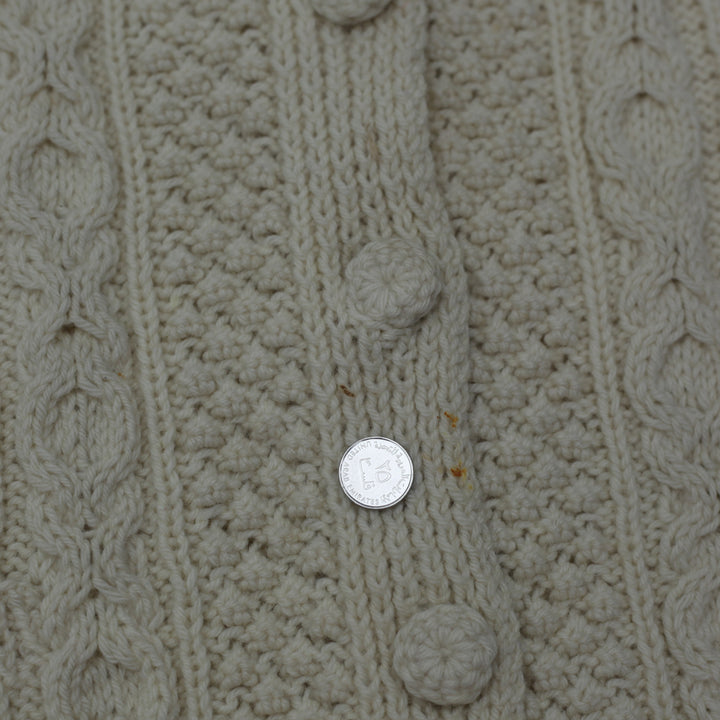 Vintage Hand-Knit Irish Aran Wool Cardigan Cable Knitwear Ladies - Fashion Rerun Vintage Migration_Sweaters