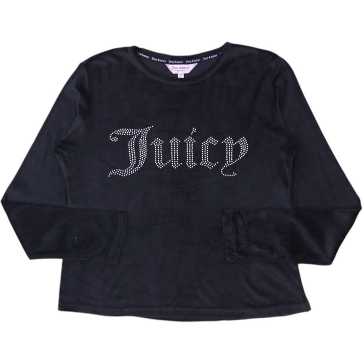 Y2K Ladies Juicy Couture Rhinestone Script Long Sleeve Pajama Top Size M