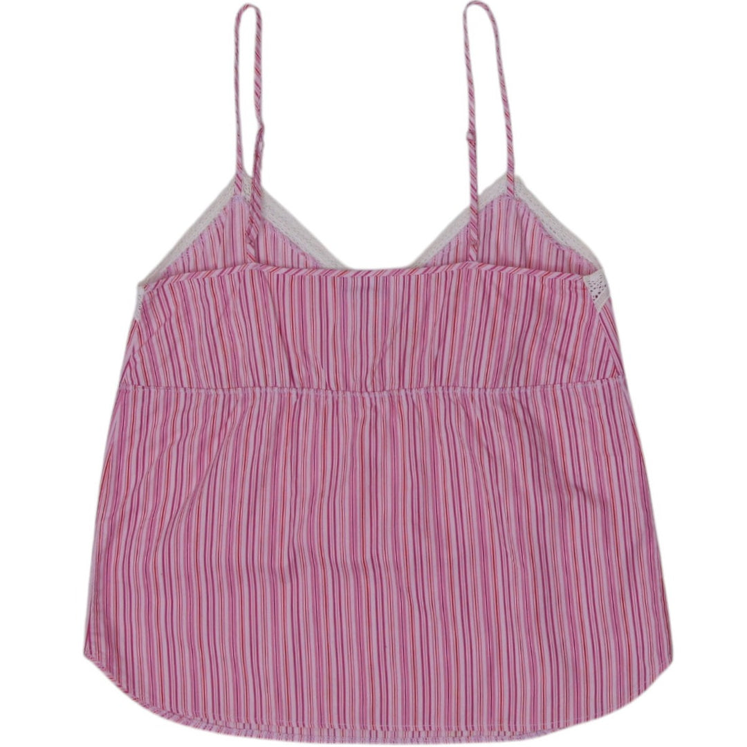 Y2K Ladies Short Stories Camisole Pink Striped Lace Detail