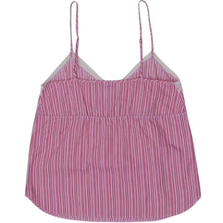 Y2K Ladies Short Stories Camisole Pink Striped Lace Detail