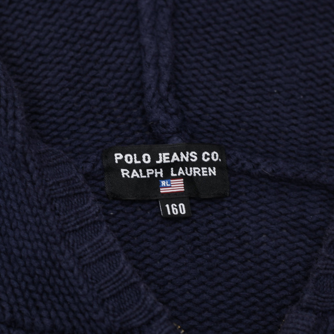 Vintage Ladies Polo Ralph Lauren American Flag Zip Up Hooded Navy Sweater