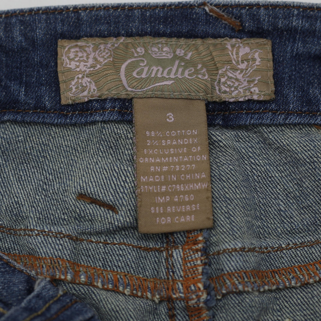 Y2K Ladies Candie's Embroidered Floral Denim Mini Skirt Size 3