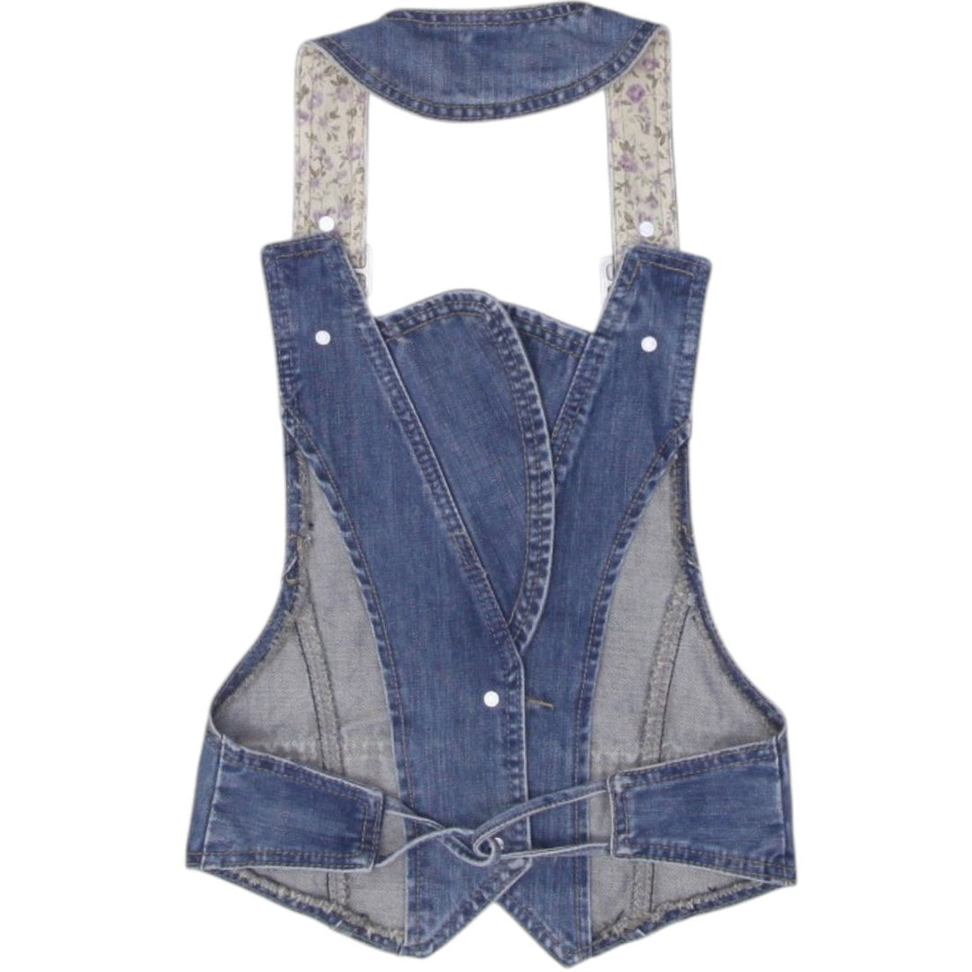 Y2K Ladies Denim Halter Blue Buckle Washed Top