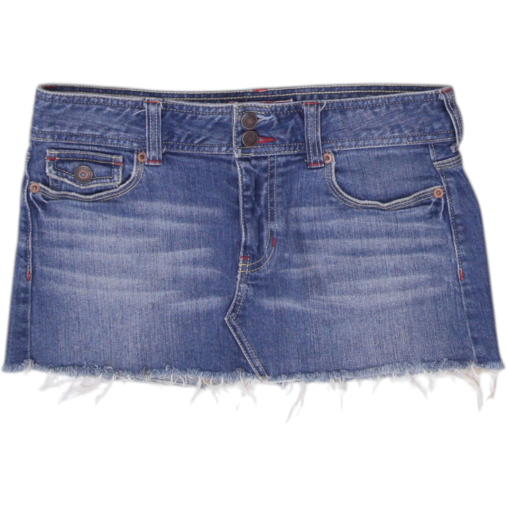 Y2K Ladies Frayed Hem Casual Denim Blue Mini Skirt Size 1 | Migration_Skirts | Fashion Rerun