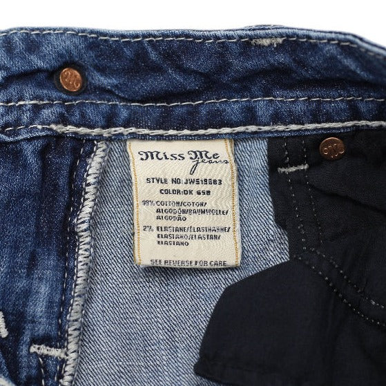 Y2K Ladies Miss Me JW5188B3 Bootcut Jeans Distressed Blue Rhinestone