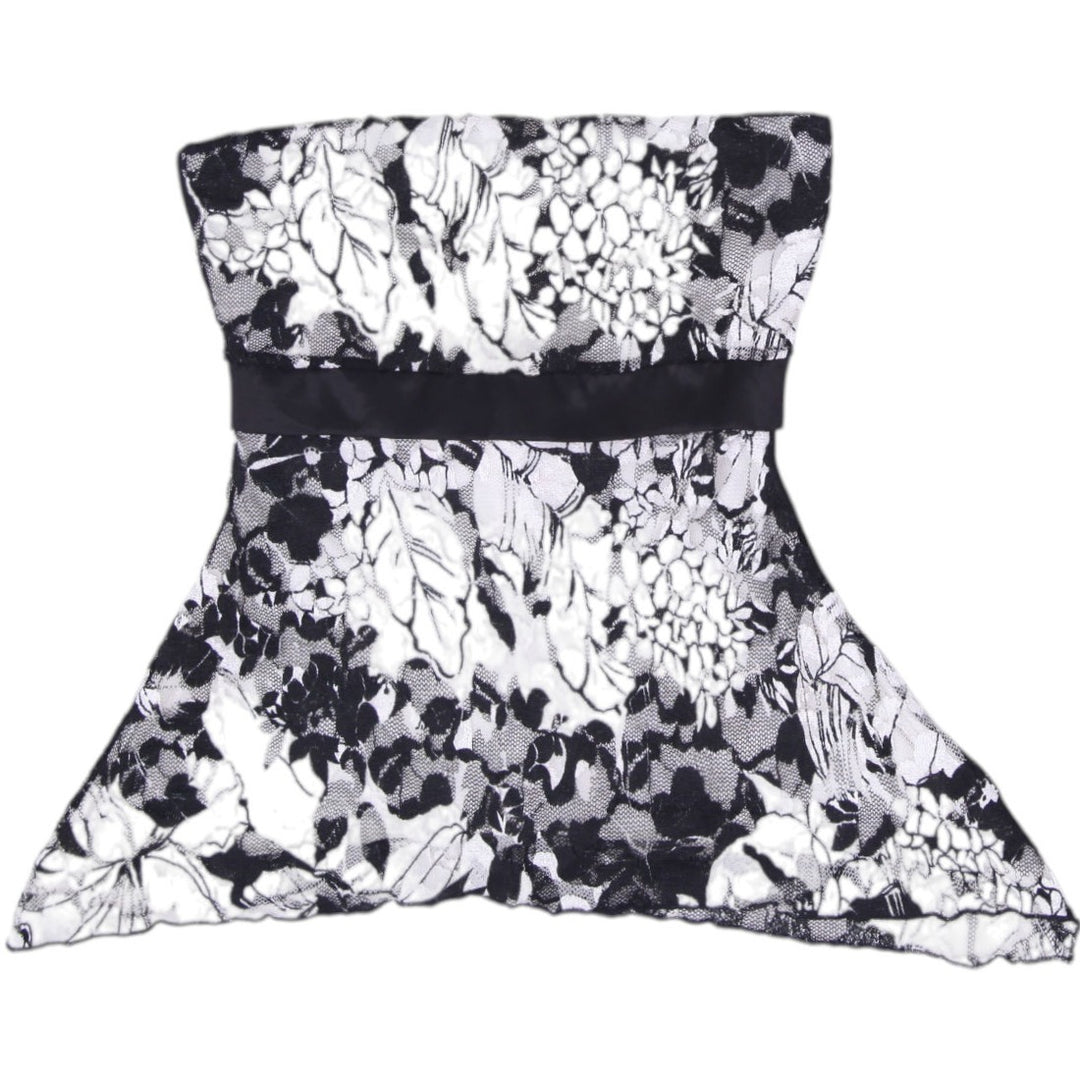 Y2K Ladies M.K.M Designs Black & White Floral Mesh Lace Strapless Tube Top S