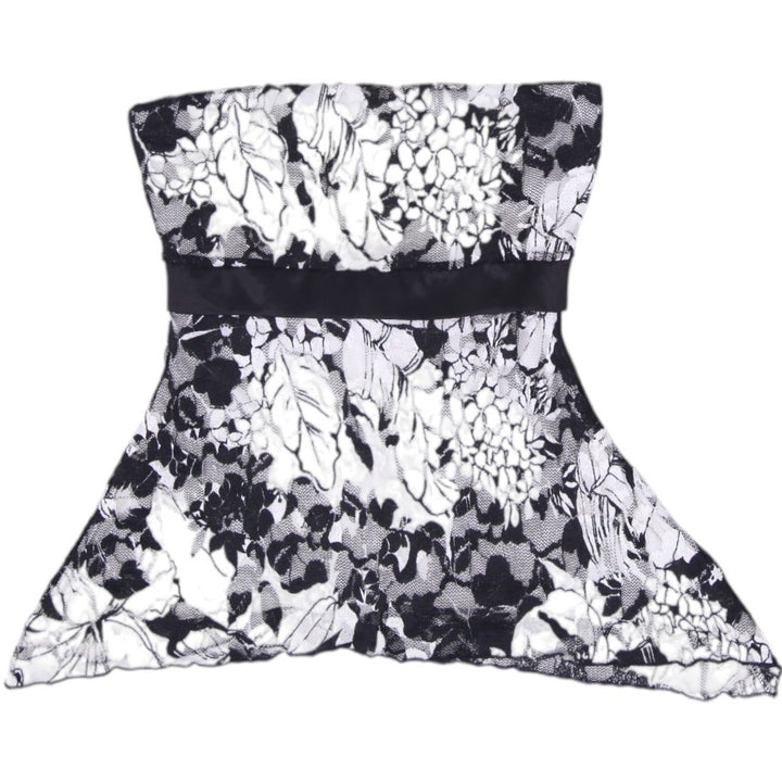 Y2K Ladies M.K.M Designs Black & White Floral Mesh Lace Strapless Tube Top S