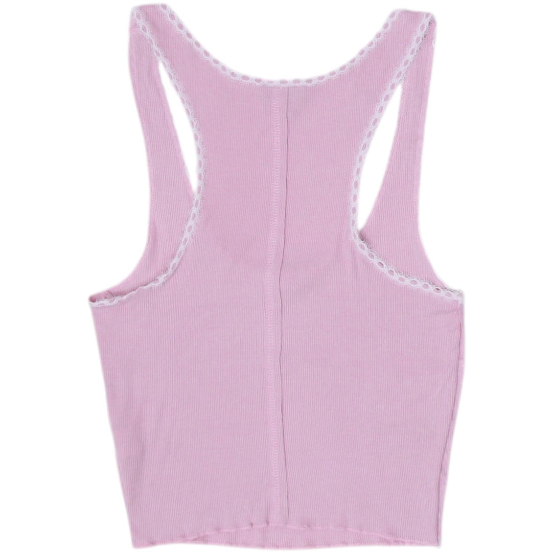 Y2K Ladies Beverly and Beck Tank Top Pink Lace Trim Ribbed Size S
