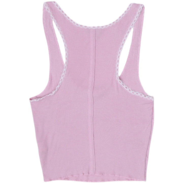 Y2K Ladies Beverly and Beck Tank Top Pink Lace Trim Ribbed Size S