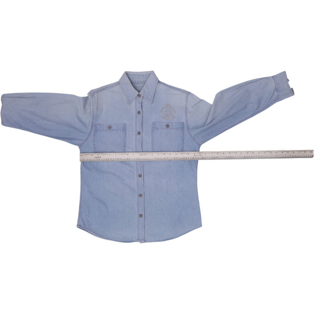 Vintage Ladies Harley Davidson Denim Shirt Light Blue Embroidered Logo