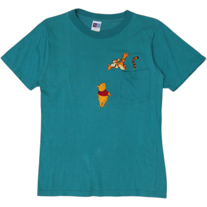 Vintage Womens Pooh T-Shirt Teal Embroidered Graphic Cotton Medium