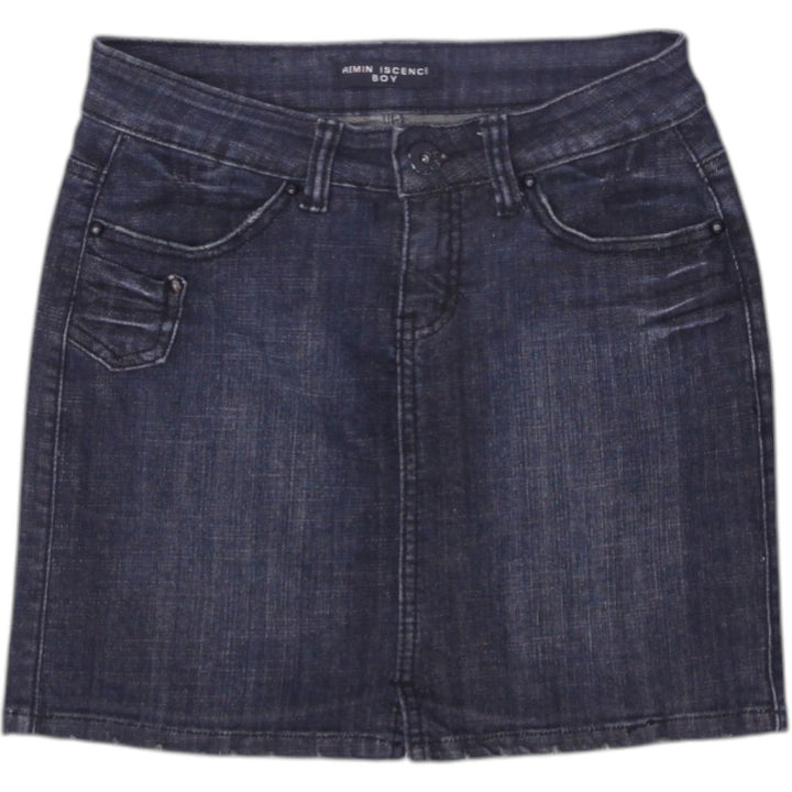 Y2K Ladies Denim Mini Skirt Dark Wash Pocket Detail Casual