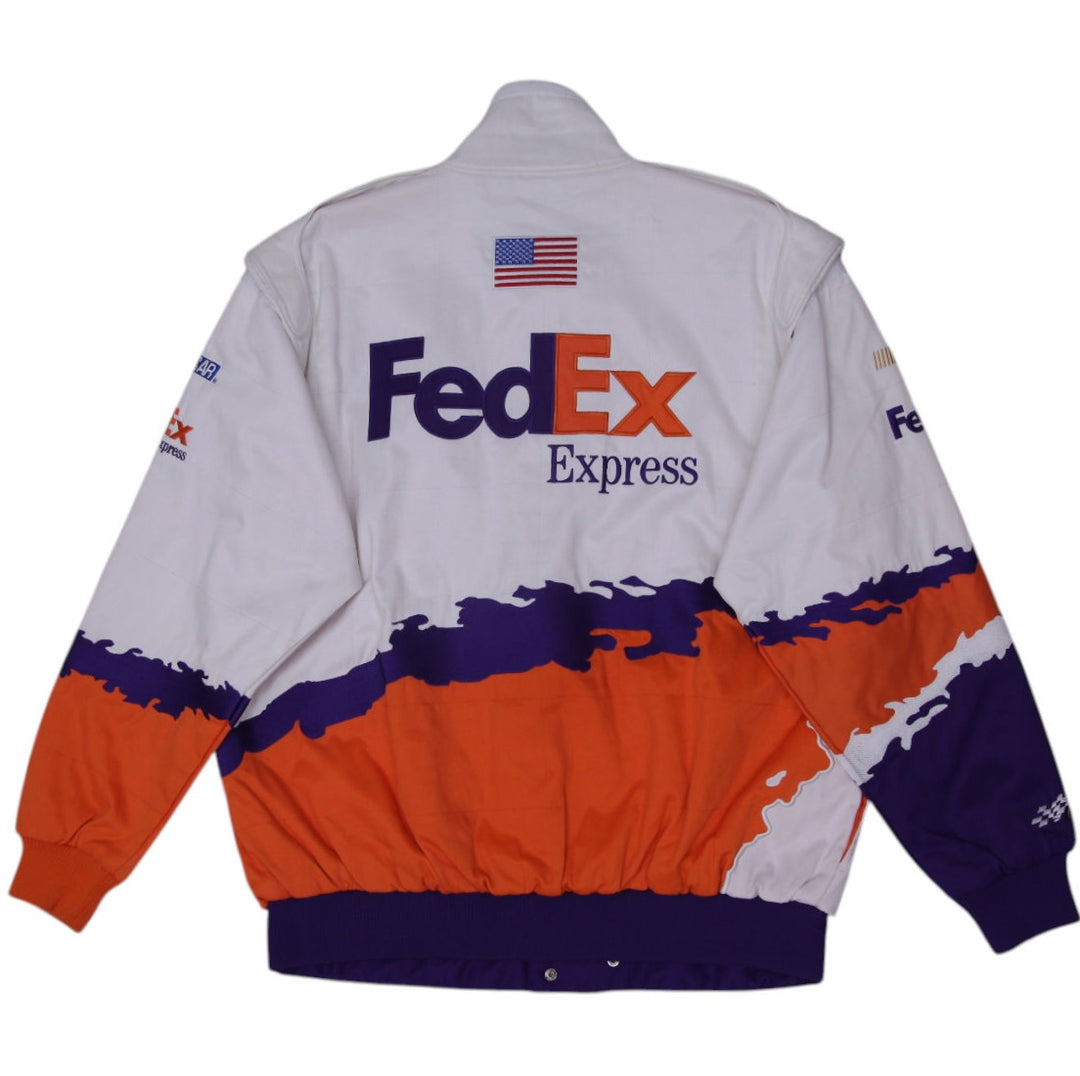 Vintage 00s Jeff Hamilton Joe Gibbs FedEX Splash Style Racing Jacket Size L | Migration_Jackets - Side View | Fashion Rerun