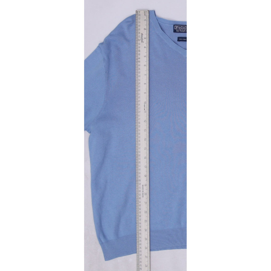Vintage Mens Polo Ralph Lauren Sky Blue V-Neck Cotton Sweater Size L | Migration_Knitwear & Sweaters - View 9 | Fashion Rerun