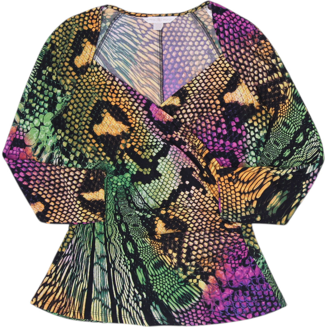 Y2K Ladies Boston Proper Snakeskin Print 3/4 Long Sleeve Stretch Top Size M