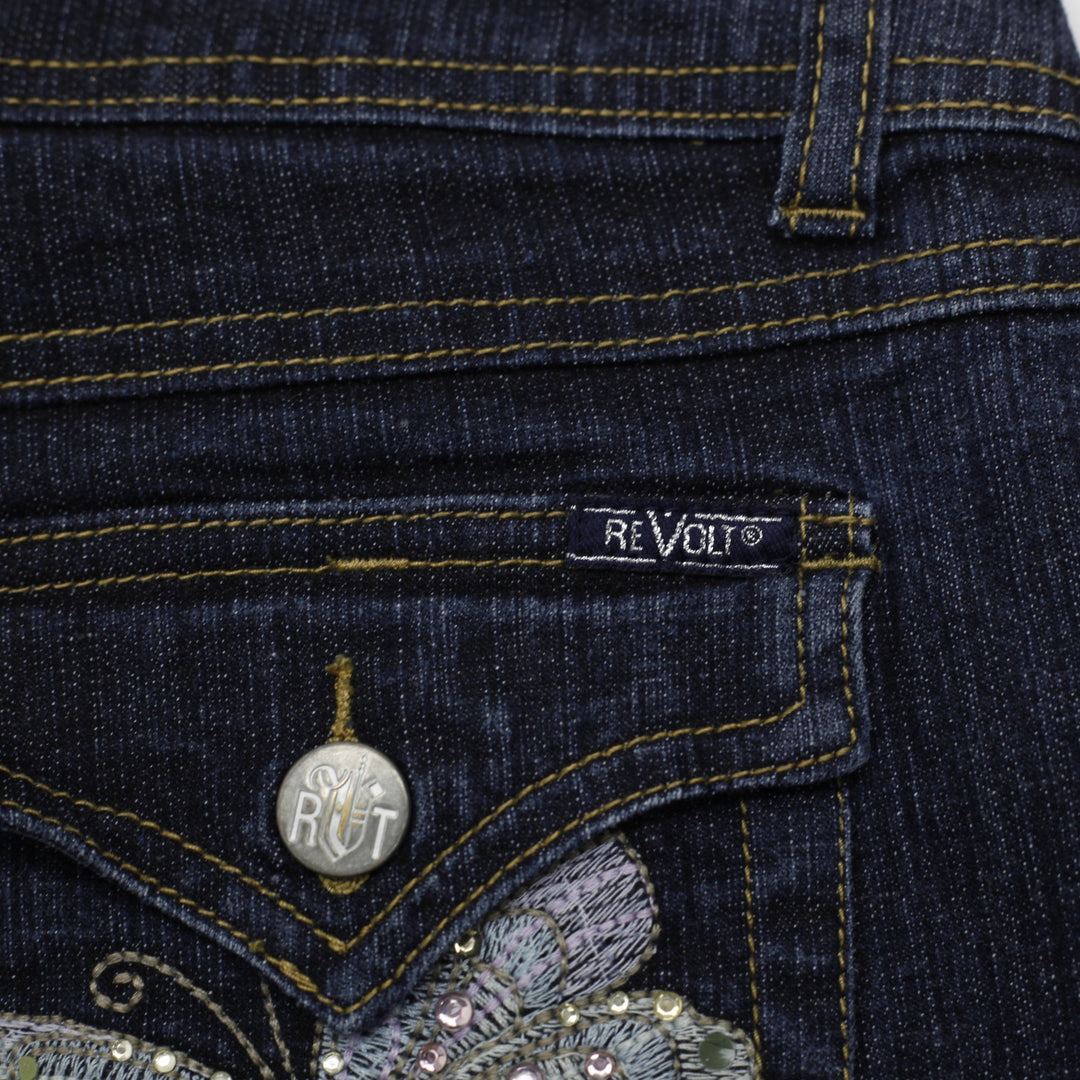 Y2K Ladies Revolt Jeans Blue Butterfly Embroidered Denim