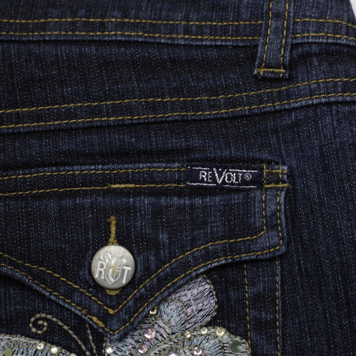 Y2K Ladies Revolt Jeans Blue Butterfly Embroidered Denim