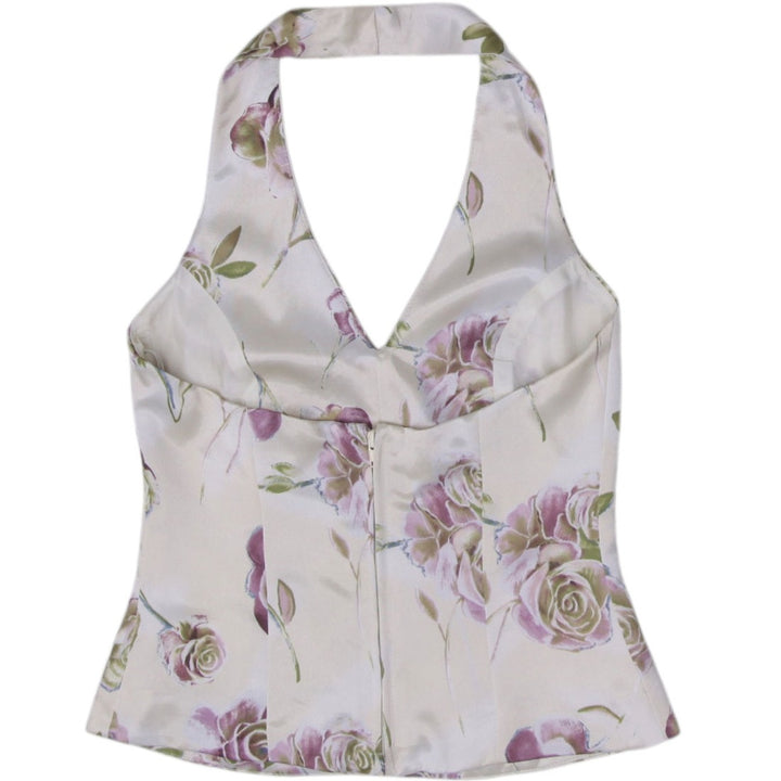 Y2K Ladies Le Chateau Floral Halter Vest Waistcoat Top Size M
