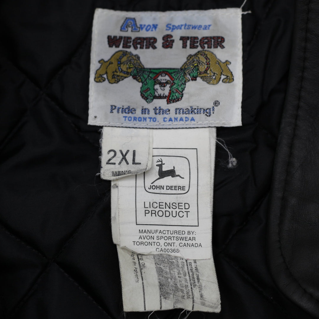 Vintage John Deere Varsity Wool Blend Leather Sleeve Jacket 2XL | Migration_Jackets - Back View | Fashion Rerun