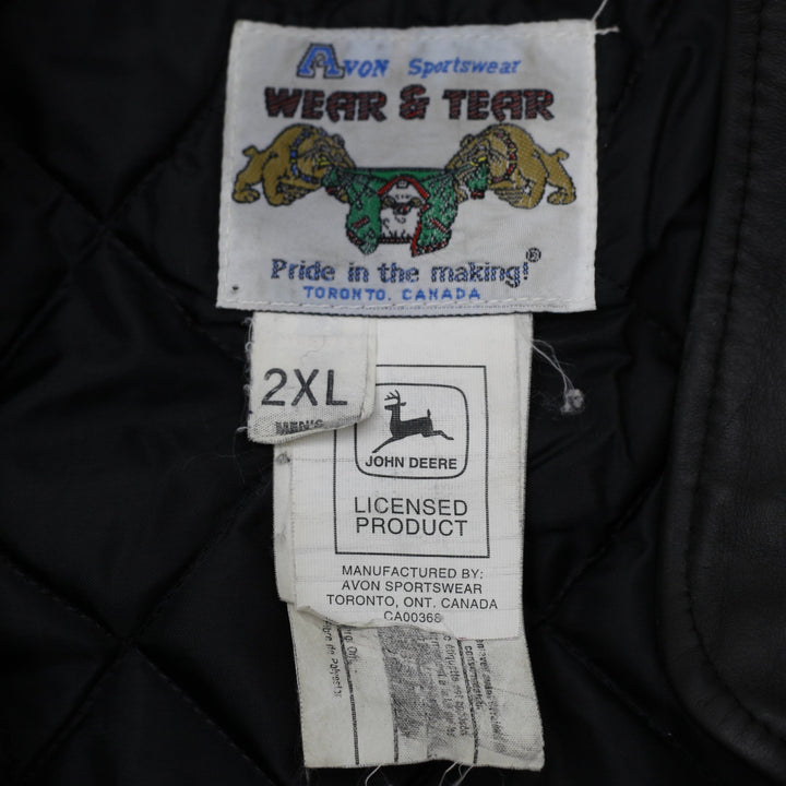 Vintage John Deere Varsity Wool Blend Leather Sleeve Jacket 2XL | Migration_Jackets - Back View | Fashion Rerun