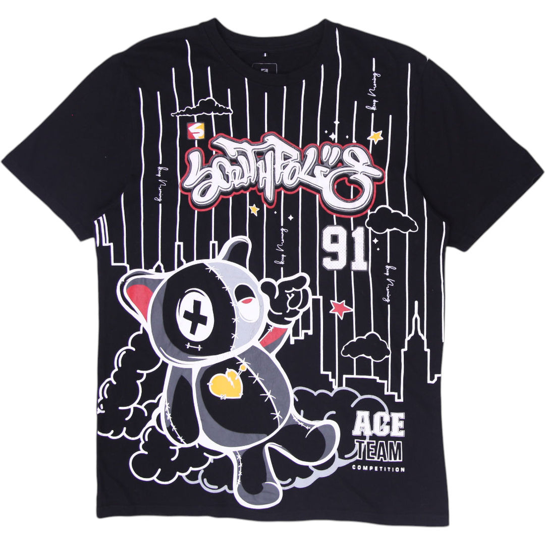 Y2K Mens Southpole Graphic T-Shirt Black Size XL