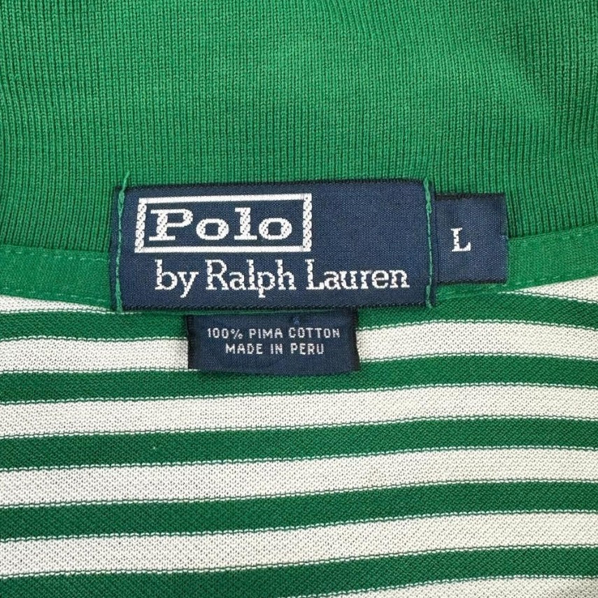 Mens Ralph Lauren Polo Green Striped Shirt Pima Cotton Logo