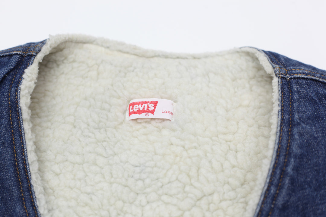 Vintage Levi Strauss Orange Tab Sherpa Fleece Lined Denim Vest | Migration_Vests - Back View | Fashion Rerun