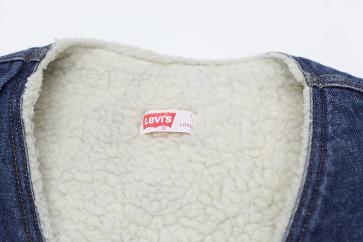 Vintage Levi Strauss Orange Tab Sherpa Fleece Lined Denim Vest | Migration_Vests - Back View | Fashion Rerun