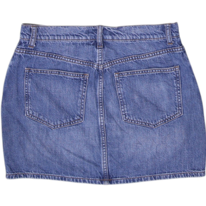Y2K Ladies Blue Button Front Casual Denim Mini Skirt Size 27 | Migration_Skirts - Side View | Fashion Rerun