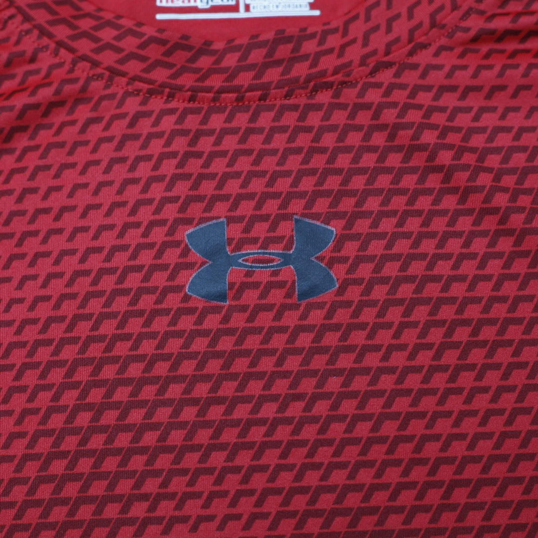 Mens Under Armour HeatGear T-Shirt Red Compression Fit Sportswear Size S
