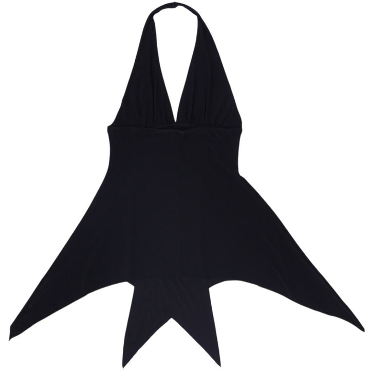 Y2K Ladies Solar U.S.A. Black Halter Neck Handkerchief Hem Rhinestone Top Size L