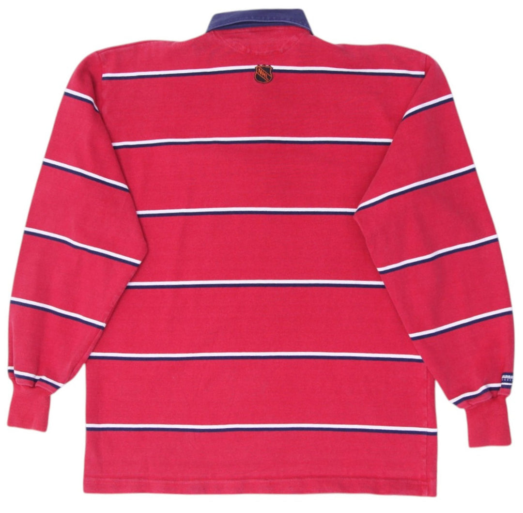 Vintage Mens Barbarian Rugby Shirt Red Striped Long Sleeve Cotton