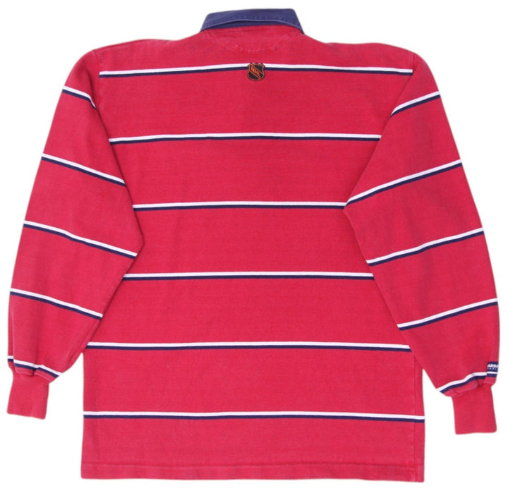 Vintage Mens Barbarian Rugby Shirt Red Striped Long Sleeve Cotton