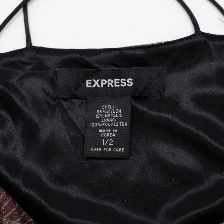 Y2K Ladies Express Metallic Abstract Pattern Criss-Cross Slip Dress Size 1/2