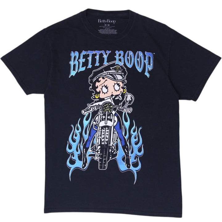 Mens Betty Boop Biker Motorcycle Black Cartoon T-Shirt Size M