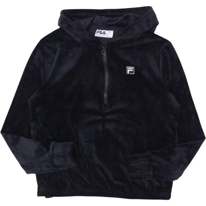 Ladies Fila Hoodie Black Velour Quarter Zip Pullover