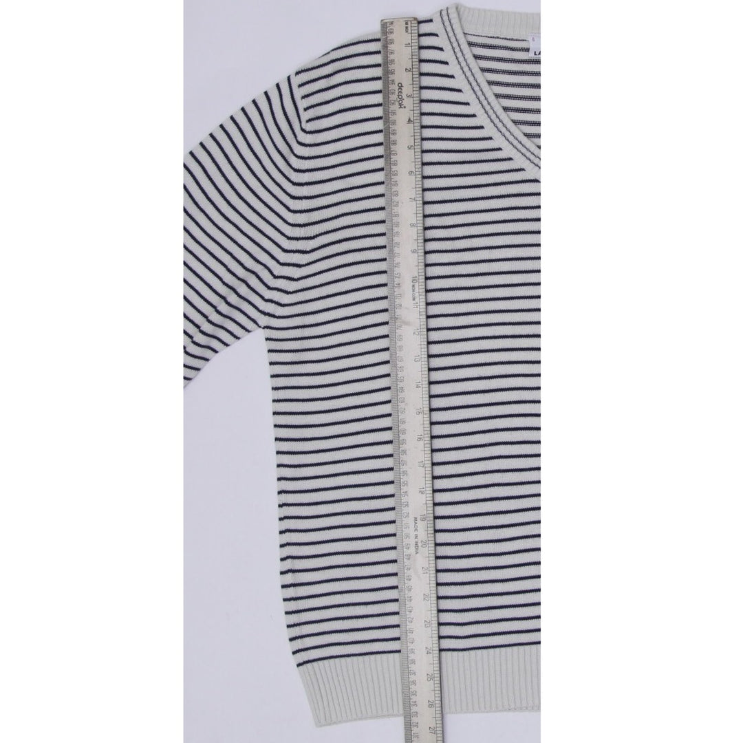 Vintage Mens Lacoste Sweater Navy Striped V-Neck Knit