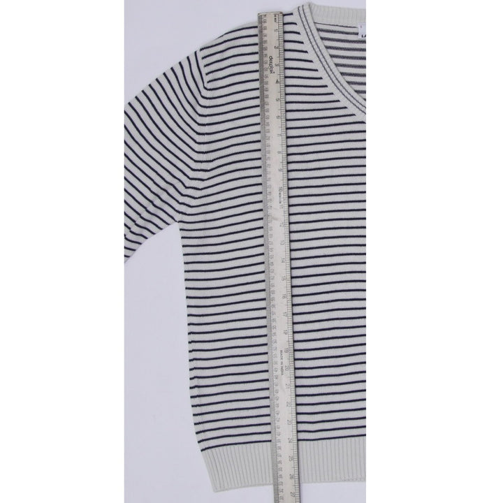 Vintage Mens Lacoste Sweater Navy Striped V-Neck Knit